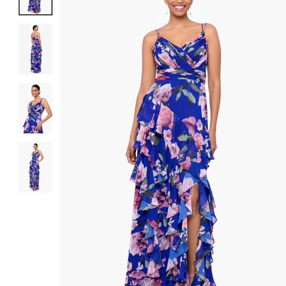 Xscape Womens Floral Maxi Evening Dress blue blush